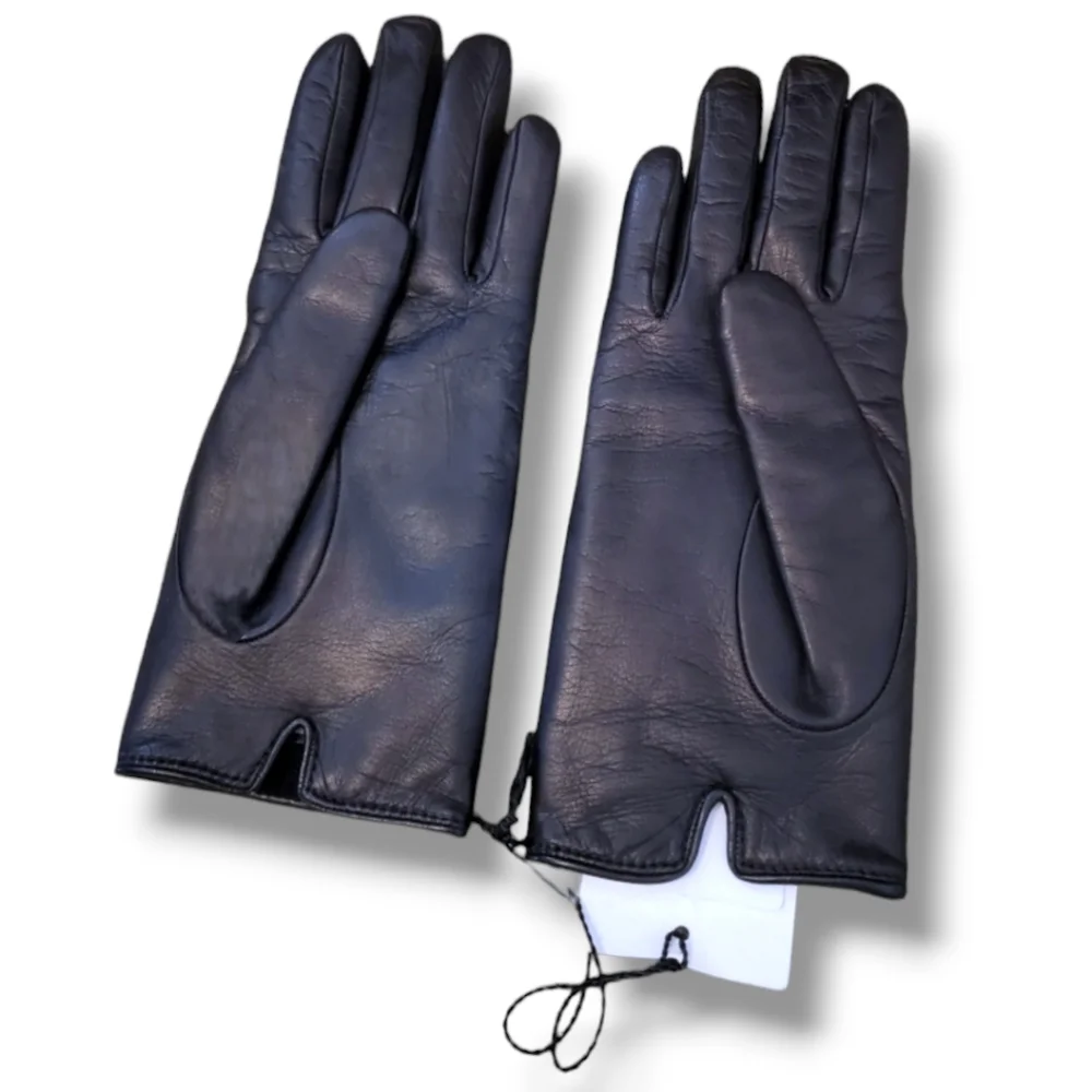NWT Gucci G Metal Logo Black Marmont Leather Cashmere Lined Gloves 7.5 USA & Box